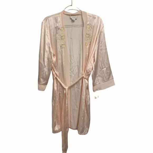 Vintage Expression Blush Embroidered Satin Robe M - Picture 2 of 6